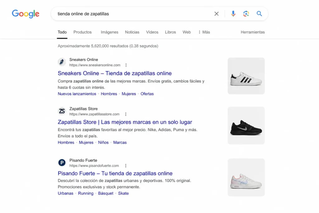 ejemplo de resultados en Google
