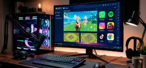 Interfaz de BlueStacks ejecutando aplicaciones de Android en una computadora.