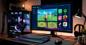 Interfaz de BlueStacks ejecutando aplicaciones de Android en una computadora.