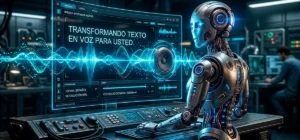 Ilustración de un sistema de voz digital representando cómo funciona la tecnología Loquendo de texto a voz.