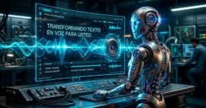Ilustración de un sistema de voz digital representando cómo funciona la tecnología Loquendo de texto a voz.