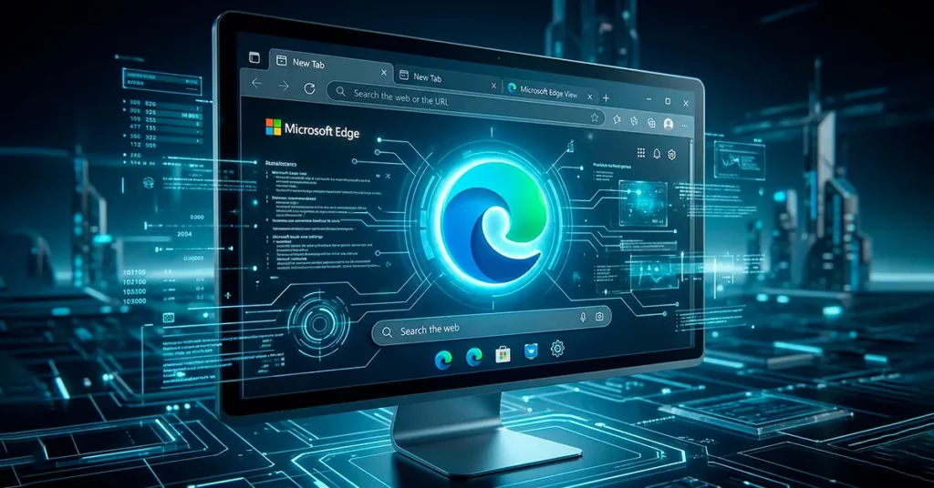 Interfaz del navegador Microsoft Edge en una computadora moderna navegando por internet