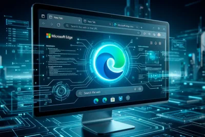 Interfaz del navegador Microsoft Edge en una computadora moderna navegando por internet