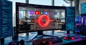 Navegador Opera en una computadora mostrando su interfaz moderna y herramientas integradas.
