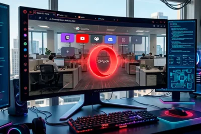 Navegador Opera en una computadora mostrando su interfaz moderna y herramientas integradas.