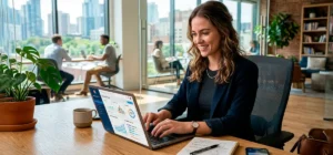 Emprendedor trabajando en su negocio con actitud positiva y enfoque profesional