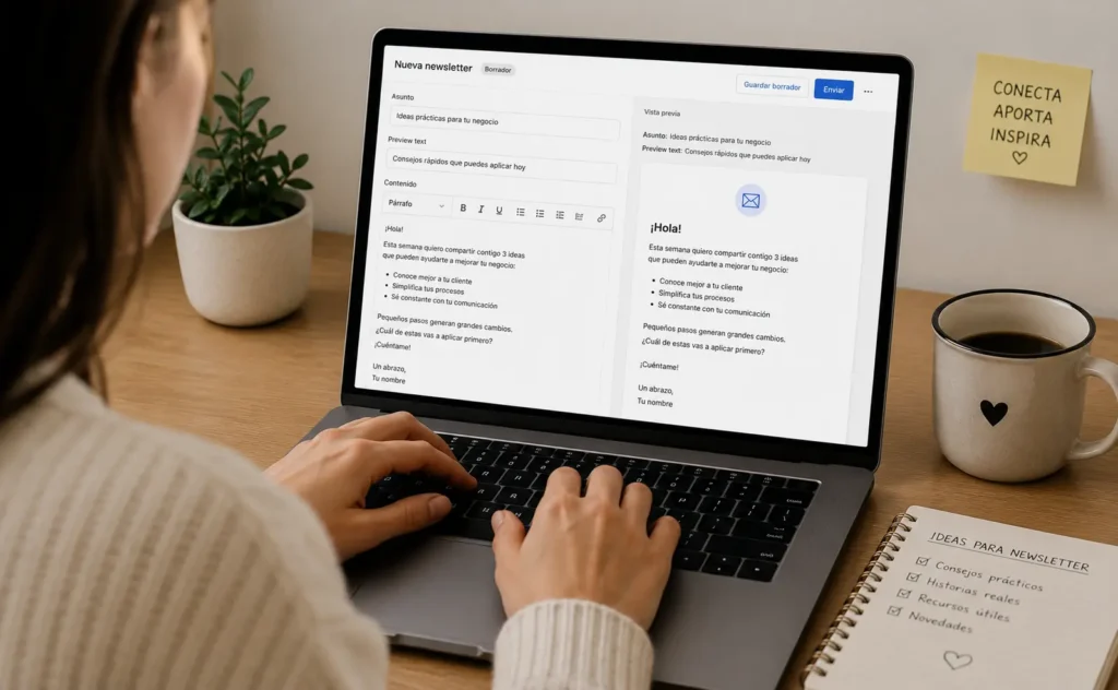 Persona redactando un correo electrónico con estilo más natural