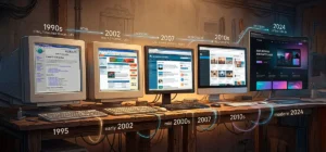 Evolución del diseño web desde páginas antiguas hasta interfaces modernas y responsivas