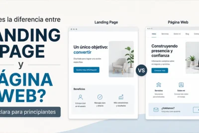 Diferencia entre landing page y página web mostrada en una ilustración de diseño web