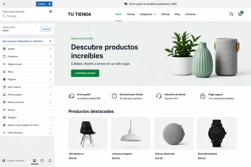 configuración de tema WordPress