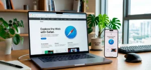 Interfaz del navegador Safari de Apple abierta en un dispositivo mostrando navegación por internet.