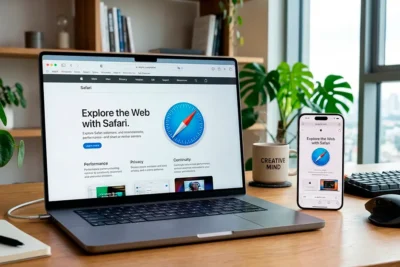 Interfaz del navegador Safari de Apple abierta en un dispositivo mostrando navegación por internet.