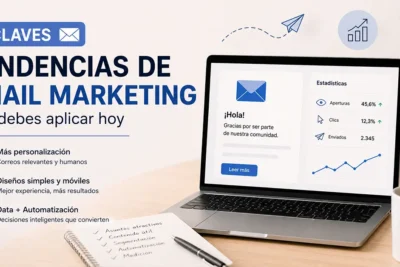 Estrategias y tendencias actuales de email marketing en una laptop