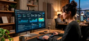 Panel de análisis de campañas de email marketing con métricas y gráficos en pantalla