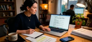 Pantalla de ordenador mostrando textos legales de una página web como política de privacidad y aviso legal