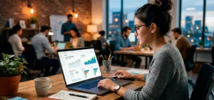 Persona analizando el crecimiento del tráfico web en su computadora portátil