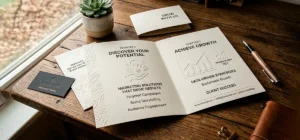 Folleto publicitario sobre una mesa con diseño atractivo y contenido informativo