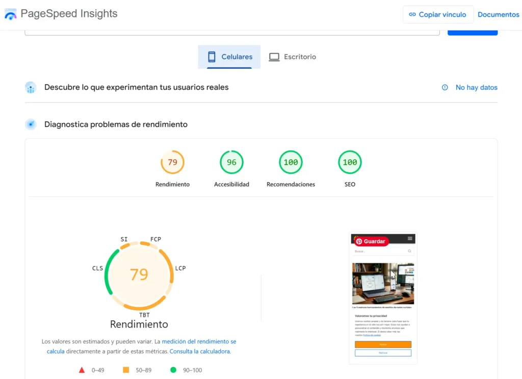 resultado de velocidad web