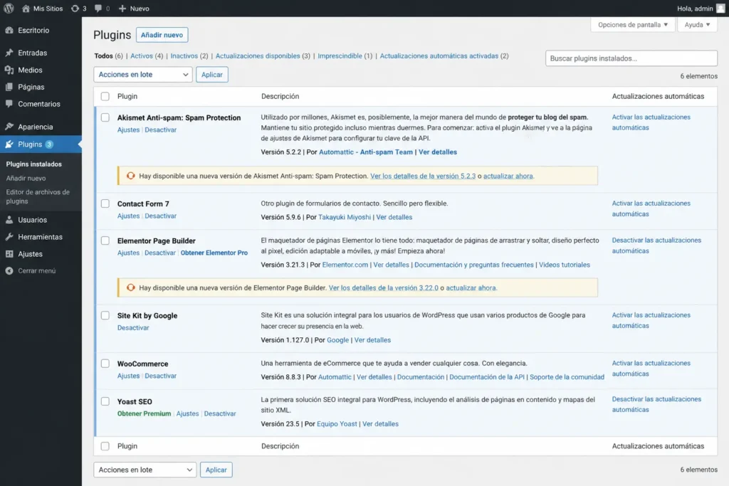 plugins instalados en WordPress